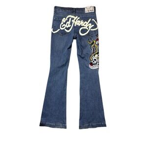 Ed Hardy Women's NYC Eagle Slim Flare Jeans, Medium Vintage Wash Size 26 Y2K